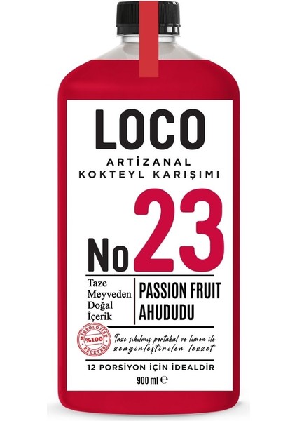 No 23 Ahududu Passion Fruit Artizanal Alkolsüz Karışım Taze Sıkma Meyve Kokteyl Mix 900 ml