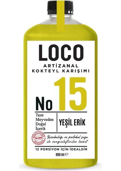 NO 15 Yeşil Erik Kuzukulağı Artizanal Alkolsüz Karışım Taze Sıkma Meyve Kokteyl Mix 900 ml