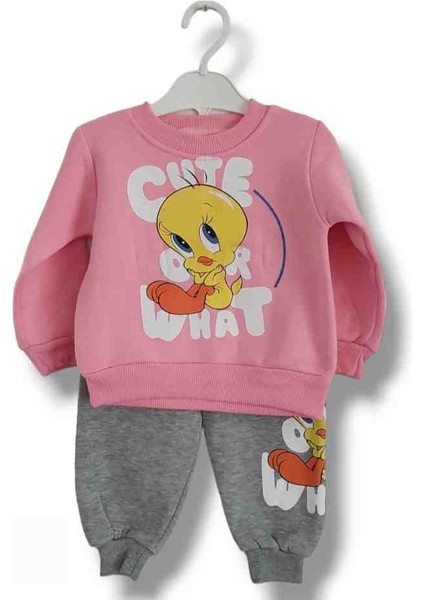Kız Bebek Çocuk Alt Üst Eşofman Takımı Kışlık 3 Ip Şardonlu Tweety Model