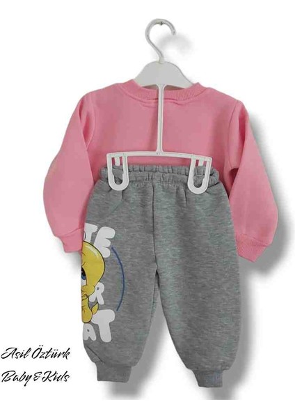 Kız Bebek Çocuk Alt Üst Eşofman Takımı Kışlık 3 Ip Şardonlu Tweety Model