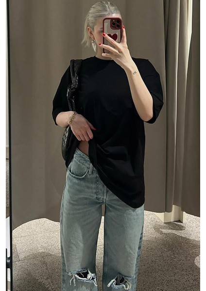 Kadın Oversize Penye Kısa Kollu T-Shirt indirimleri