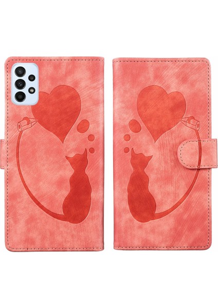 Samsung Galaxy A52 5g / A52S 5g Için Kalem Kalp Kedi Pu Kılıf (Yurt Dışından)