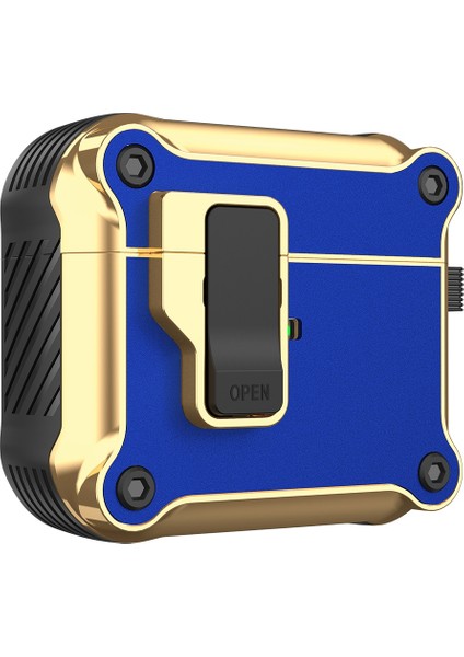 Apple 3 Için Koruyucu Kapak Bluetooth Kulaklık Kılıfı Tpu+Pc+Donanım Otomatik Açılır Kilitli Darbeye Dayanıklı Kapak-Mavi (Yurt Dışından)