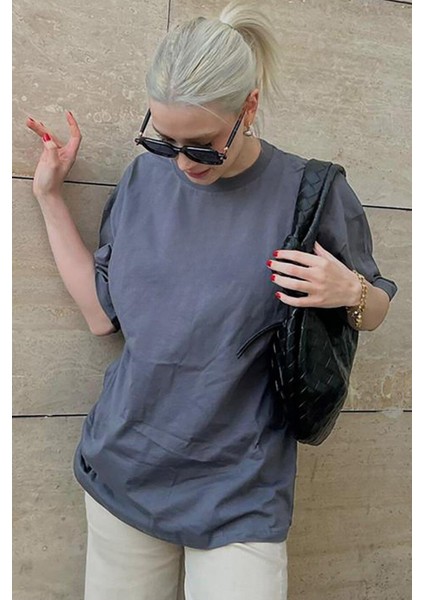 Kadın Oversize Penye Kısa Kollu T-Shirt modelleri