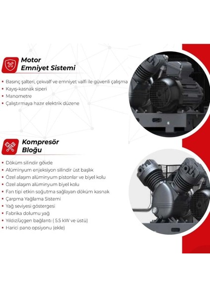 250 Lt. Kompresör 380V 3kw/4hp Tek Kademeli 7 Bar D4-300