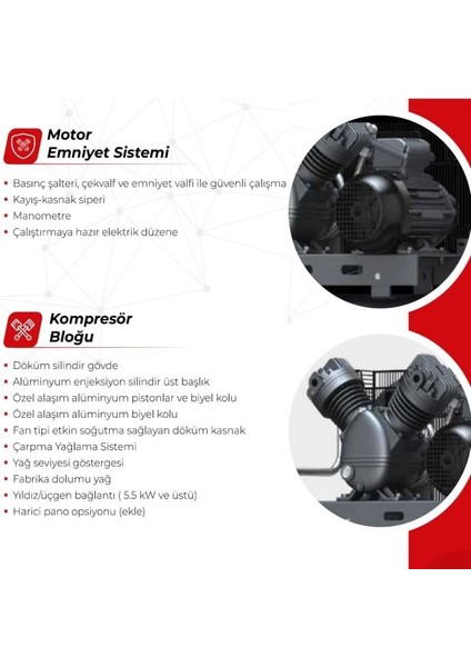 500 Lt. Kompresör 380V 4kw/5,5hp Tek Kademeli 7 Bar D5,5-500