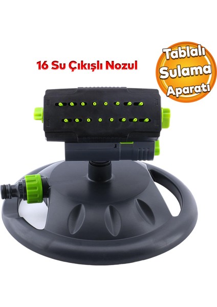 Tablalı Hareketli Su Tabancası Fıskiyesi 16 Çıkışlı Dönerli Bahçe Çim Sulama Aparatı Plastik DY7080