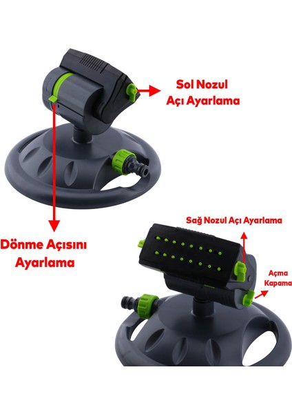 Tablalı Hareketli Su Tabancası Fıskiyesi 16 Çıkışlı Dönerli Bahçe Çim Sulama Aparatı Plastik DY7080 modelleri