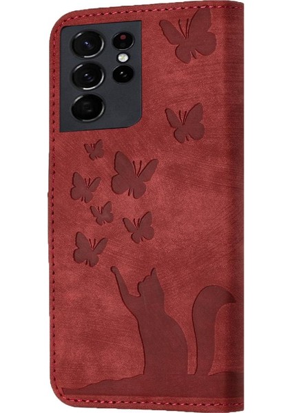 Samsung Galaxy S21 Ultra Flip Folio Tutucu Kapak Kabartmalı Kedi (Yurt Dışından) fırsatları