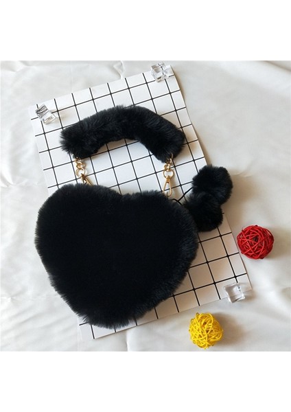 Faux Fur Tote Sevimli Peluş Kalp Tek Omuz Aşk Tote Crossbody Çanta (Yurt Dışından)