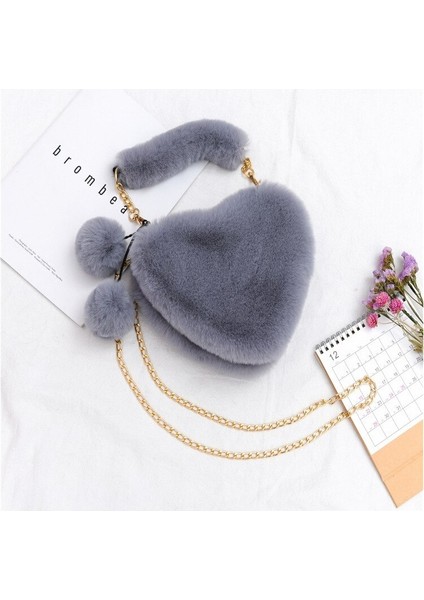 Faux Fur Tote Sevimli Peluş Kalp Tek Omuz Aşk Tote Crossbody Çanta (Yurt Dışından)
