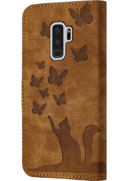 Samsung Galaxy S9 Artı Flip Folio Cüzdan Kılıf Kabartmalı Kedi (Yurt Dışından)