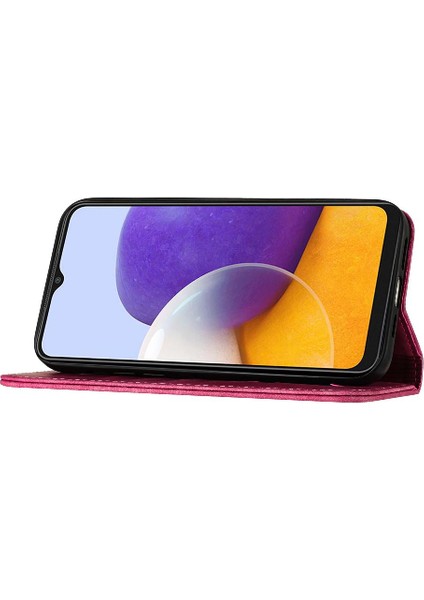 Samsung Galaxy A22 5g Flip Folio Cüzdan Kılıf Kabartmalı Kelebek (Yurt Dışından)