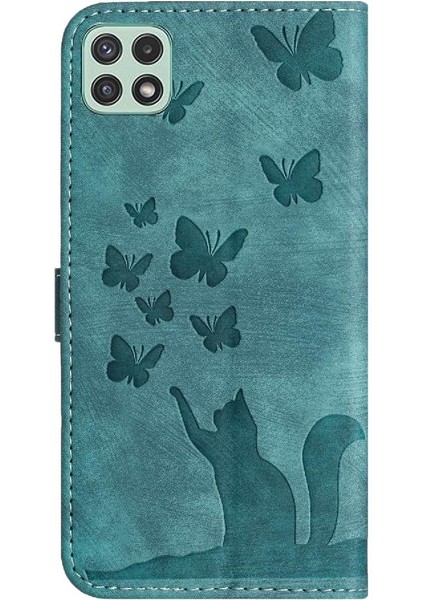 Samsung Galaxy A22 5g Flip Folio Cüzdan Kılıf Kabartmalı Kelebek (Yurt Dışından)