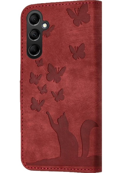 Samsung Galaxy Case 5g Tutucu Kapak Kabartmalı Kelebek Kedi Flip (Yurt Dışından)
