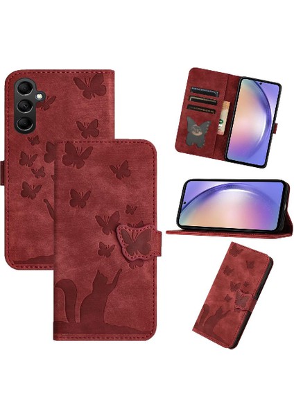 Samsung Galaxy Case 5g Tutucu Kapak Kabartmalı Kelebek Kedi Flip (Yurt Dışından)