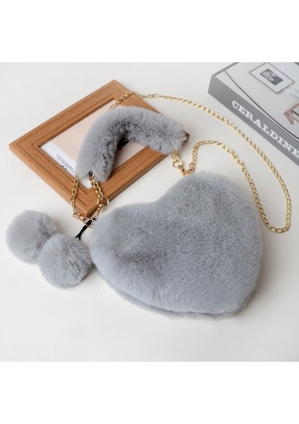 Faux Fur Tote Sevimli Peluş Kalp Tek Omuz Aşk Tote Crossbody Çanta (Yurt Dışından)