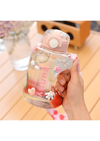 66 Shop Kayış Büyük Kapasiteli Ton Kova Spor Fitness Su Bardağı Taşınabilir Uzay Kupası Saman 1000ML-PEMBE (Yurt Dışından)