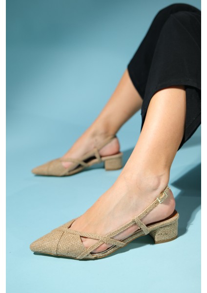 Steve Bej Hasır Kadın Kısa Topuklu Sandalet