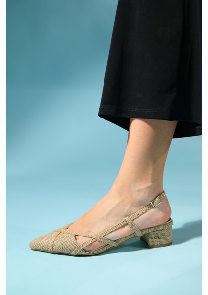 Steve Bej Hasır Kadın Kısa Topuklu Sandalet modelleri