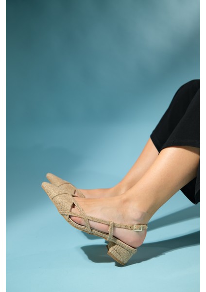 Steve Bej Hasır Kadın Kısa Topuklu Sandalet fırsatları