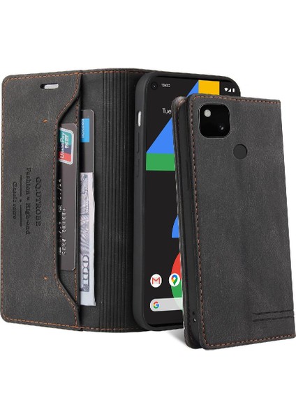Google Pixel 5 Kickstand Iki Kart Yuvaları Premium Deri Premium Için Kılıf (Yurt Dışından)