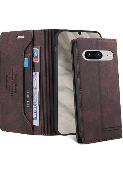 Google Pixel 8 Premium Deri Kickstand Iki Kart Yuvaları Premium Için Kılıf (Yurt Dışından)