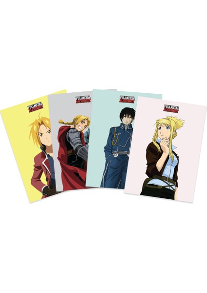 Tabby Design Anime Serisi Full Metal Alchemist Poster Kart 4'lü Set