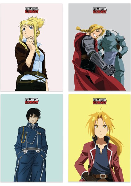 Tabby Design Anime Serisi Full Metal Alchemist Poster Kart 4'lü Set