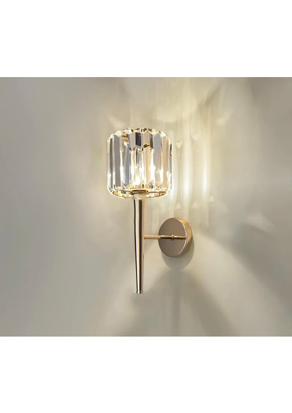 Modern Kristal Taşlı Kablosuz Pilli Aplik Aç Kapa Butonlu Gold Sarı
