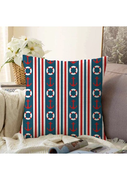 Deniz Konseptli Çizgili Çapa Kırlent & Yastık Kılıfı