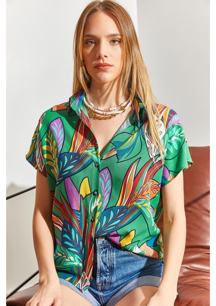 Multi Desenli Yarasa Kol Viskon Gömlek modelleri