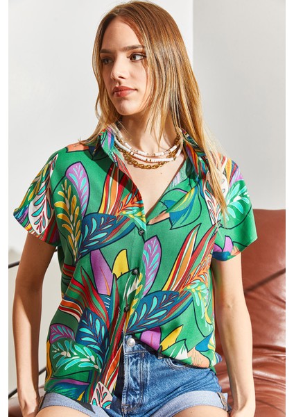 Multi Desenli Yarasa Kol Viskon Gömlek fırsatları