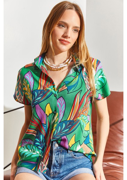 Multi Desenli Yarasa Kol Viskon Gömlek indirimleri