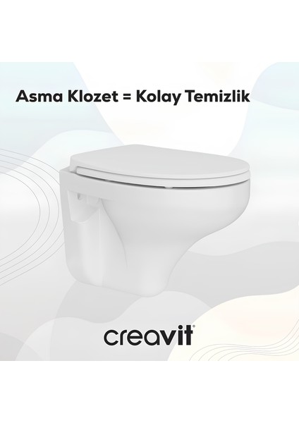 Perla Kanallı Asma Klozet, Creavit Yavaş Kapanan Kapak