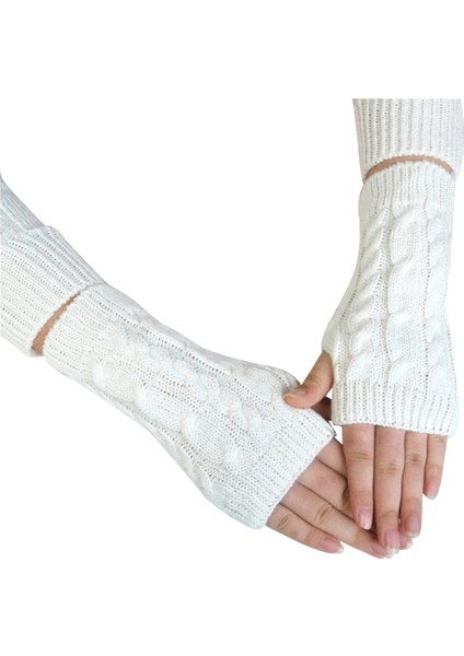 Beyaz Stil Yarım Parmak Eldiven Kış Yumuşak Sıcak Eldivenler Handschoenen Unisex Guantes Mujer Kadın Yumuşak Sıcak Yün Örgü Kol Eldivenleri (Yurt Dışından)