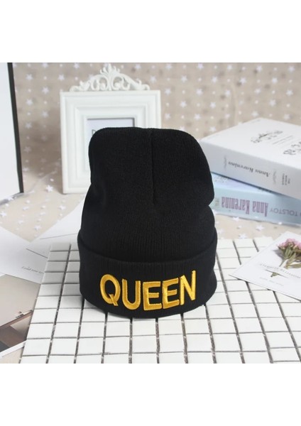 Ylbk-Q Stili Kasketleri Kap Mektup Nakış Sıcak Kış Şapka Örme Kap Hip Hop Erkek Kadın Severler Sokak Dansı Bonnet Skullies Siyah Açık Havada (Yurt Dışından)