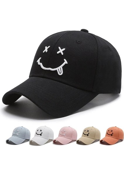 Bir Stil Kadın Gülümseme Yüz Nakış Beyzbol Kapaklar Kpop Siyah Pamuk Ayarlanabilir Snapback Komik Hip Hop Şapka Sonbahar Güneş Baba Şapkaları Mens Için (Yurt Dışından)