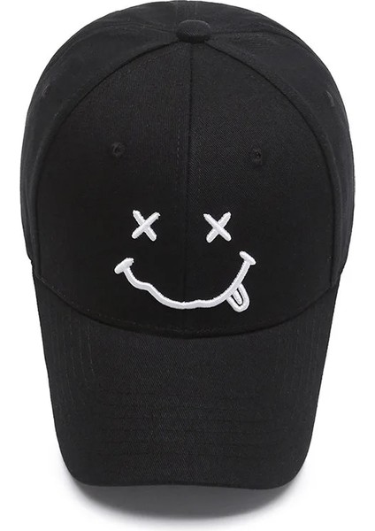 Bir Stil Kadın Gülümseme Yüz Nakış Beyzbol Kapaklar Kpop Siyah Pamuk Ayarlanabilir Snapback Komik Hip Hop Şapka Sonbahar Güneş Baba Şapkaları Mens Için (Yurt Dışından)