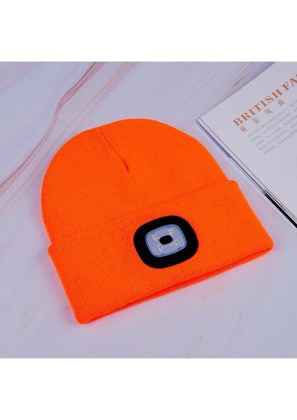 Turuncu Tarzı Işıklı LED Beanie Torch Hat Menwomen Şapka Kış Sıcak Far Kapağı 3 Parlaklık Seviyesi ile Kamp Balıkçılık Için 4 Parlak LED (Yurt Dışından)