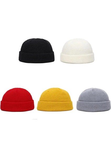 Sarı Stil Erkekler Kış Sıcak Kasketleri Kadın Yün Örme Bere Takke Hip Hop Şapka Yetişkin Bere Rahat Kısa Iplik Elastik Unisex Şapkalar (Yurt Dışından)