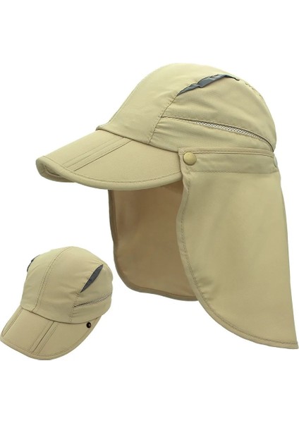 Haki Tarzı 56-60CM Connectyle Erkek Kadın Yaz Güneşlik Şapkası Hızlı Kuru Nefes Koruma Geniş Kenarlı Balıkçılık Güneşlikli Kep Çıkarılabilir Boyun Flaplı (Yurt Dışından)