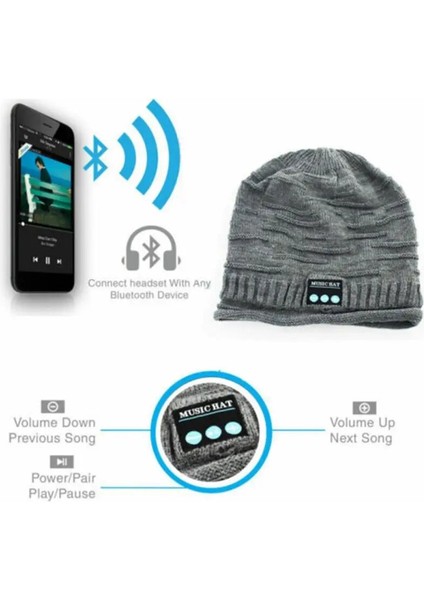 No.5 Tarzı Bluetooth Bere V5.0 Bluetooth Şapka Kablosuz Kulaklık Bere Kulaklıklar Hd Stereo Hoparlörler Dahili Mikrofon Spor Şapka (Yurt Dışından)