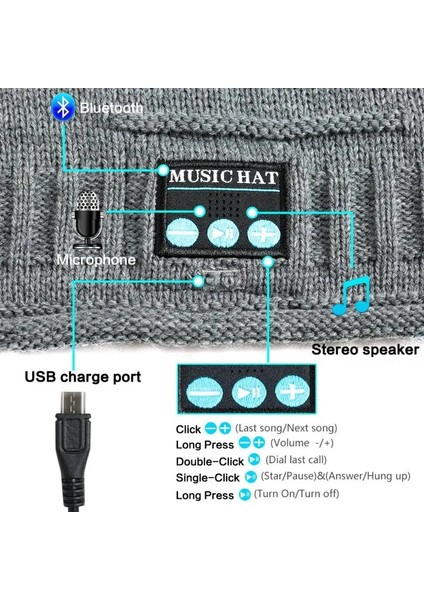 No.5 Tarzı Bluetooth Bere V5.0 Bluetooth Şapka Kablosuz Kulaklık Bere Kulaklıklar Hd Stereo Hoparlörler Dahili Mikrofon Spor Şapka (Yurt Dışından)