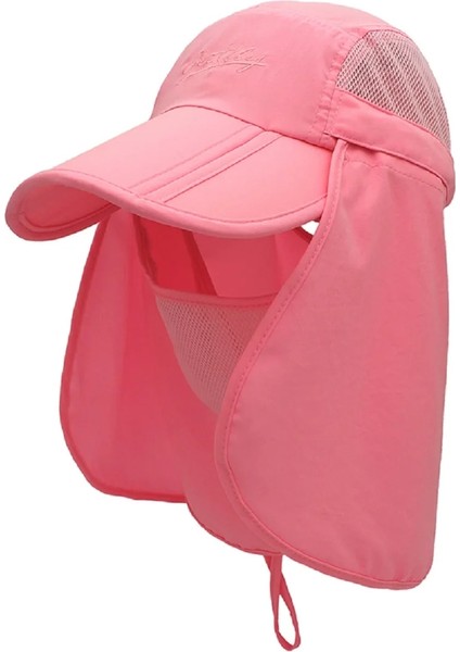 Pembe Tarzı 3-7t Connectyle Erkek Kız Çocuklar Güneş Koruma Şapkası Hafif Nefes Ayarlanabilir Örgü Flap Kap Hızlı Kuru Çıkarılabilir Maske Kapakları (Yurt Dışından)