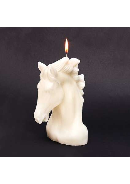 Dekoratif Büyük Ekru At Mum (24 Cm)