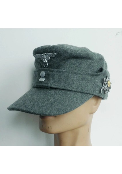 Yün Tarzı M Boyutu Armysho Ikıncı Dünya Savaşı Askeri Ww2 Alman Ordusu M43 Alan Yün Kap Şapka ve Alman Kartal Rozeti Edelwe Tam Boy (Yurt Dışından)