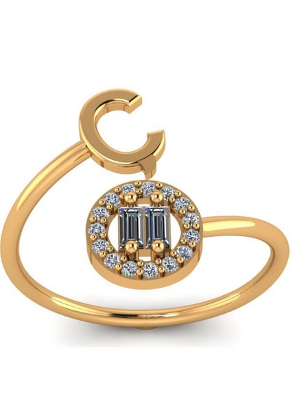 Ç Harf Taşlı Altın Yüzük CGKYZK0204
