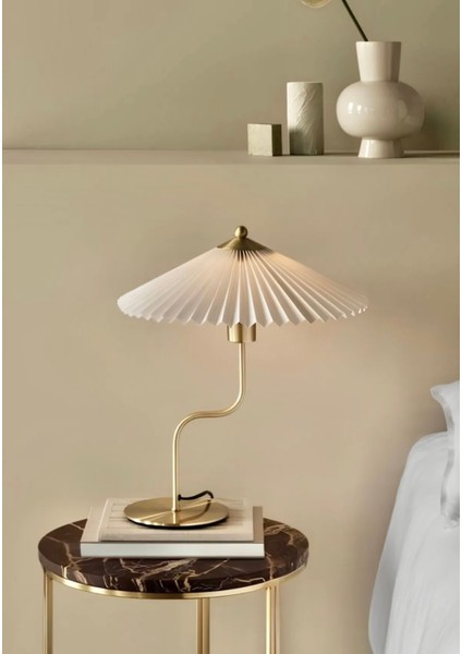 Exclusive Collection Krem Şapka Tasarım Umbrella Abajur Eskitme Gold Sarı