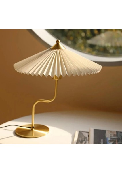 Exclusive Collection Krem Şapka Tasarım Umbrella Abajur Eskitme Gold Sarı